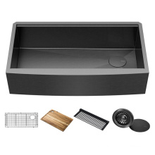 matte black apron front ktchen sink with workstation